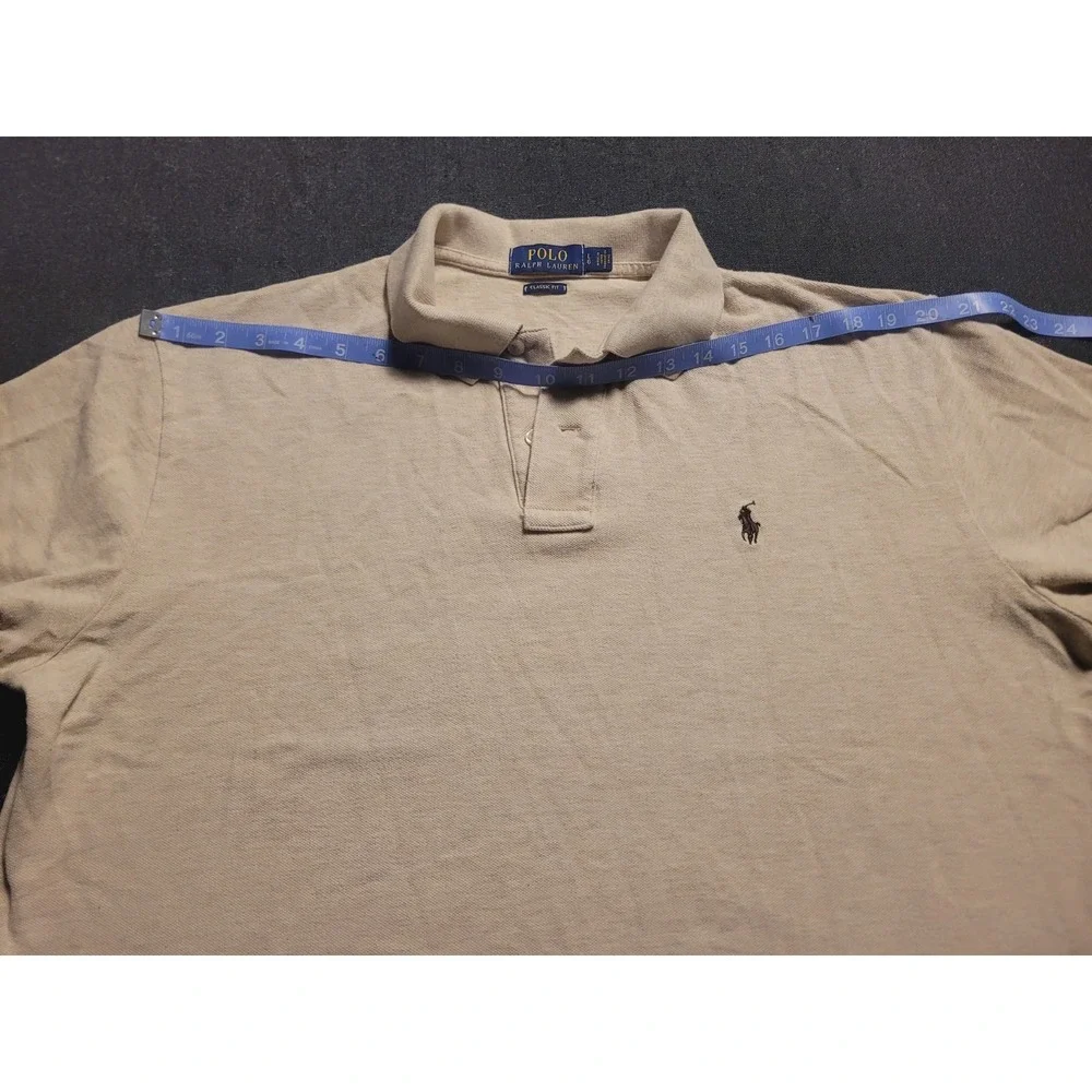 Polo Ralph Lauren Shirt Mens Size Large Beige Brown Pony Short Sleeve 100%Cotton